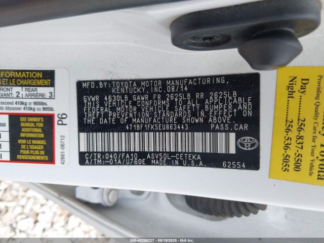 4T1BF1FK5EU863443 Toyota CAMRY L