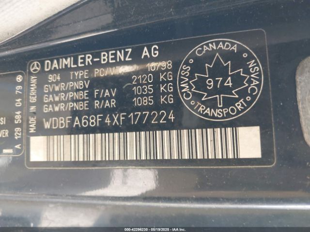 1999 MERCEDES-BENZ SL 500 WDBFA68F4XF177224 Photo 8