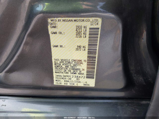 1N4AL3AP4FC238472 Nissan Altima 2.5 Sv