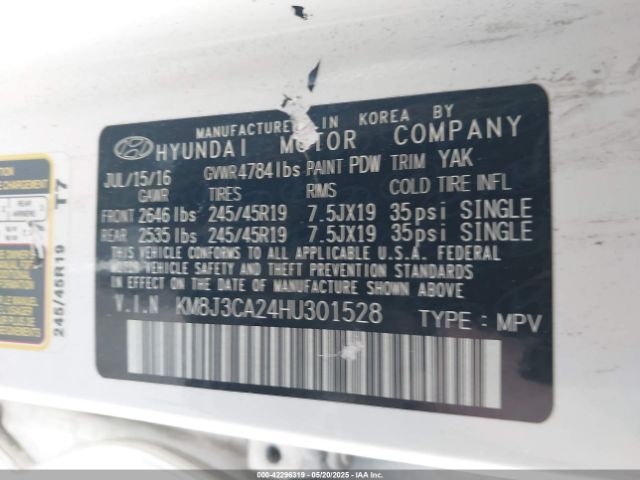 KM8J3CA24HU301528 Hyundai Tucson Limited