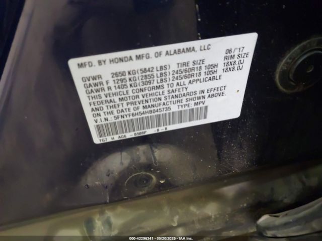 5FNYF6H54HB045735 Honda Pilot Ex-l
