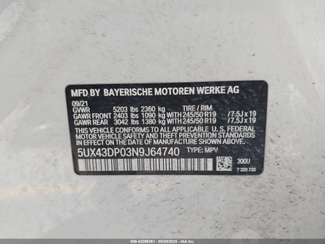 5UX43DP03N9J64740 BMW X3