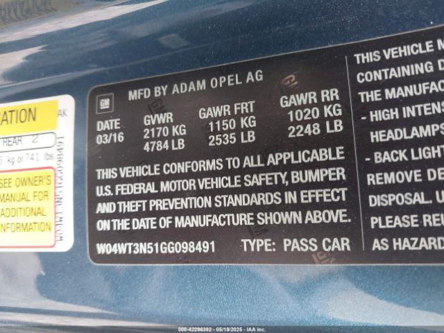 W04WT3N51GG098491 Buick Cascada Premium