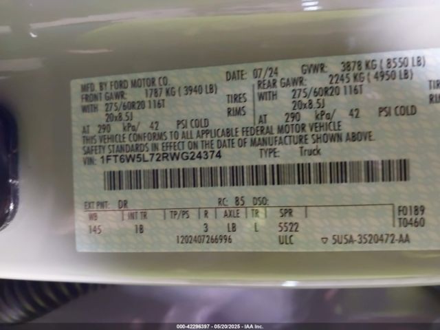 2024 FORD F-150 LIGHTNING 1FT6W5L72RWG24374 Photo 8