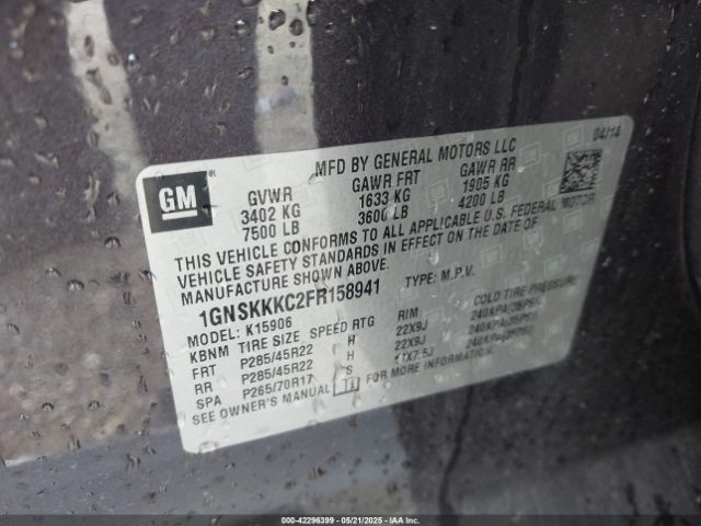 1GNSKKKC2FR158941 Chevrolet Suburban 1500 Ltz