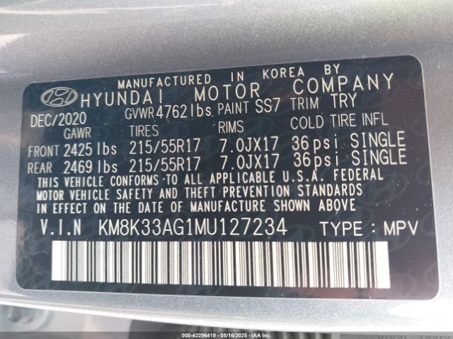 KM8K33AG1MU127234 Hyundai 2021