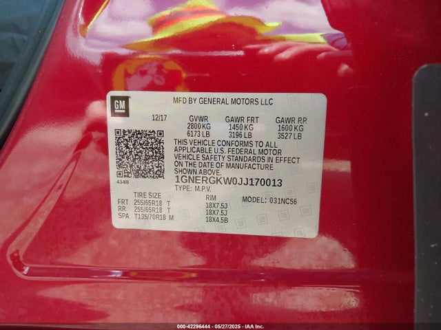 1GNERGKW0JJ170013 Chevrolet lfy - spark ignited direct injection, atss, gen 1
