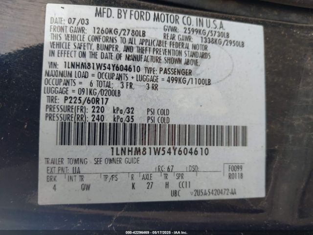 2004 LINCOLN TOWN CAR 1LNHM81W54Y604610 Photo 8
