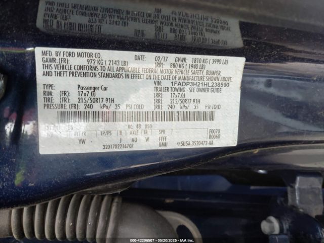 1FADP3H21HL238590 Ford FOCUS SEL