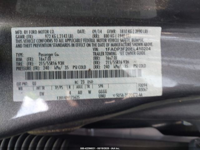 1FADP3F20EL410204 Ford FOCUS SE