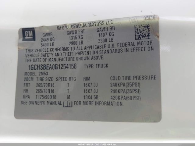 1GCHSBEA0G1254158 Chevrolet Colorado Wt