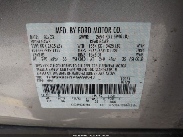 1FMSK8JH1PGA99043 Ford ti-vct