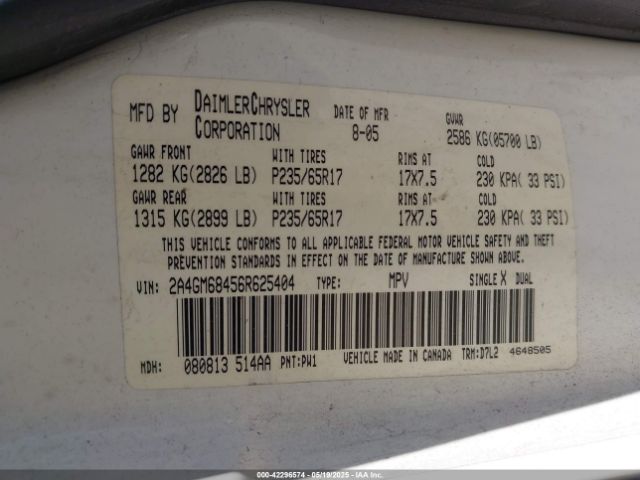 2006 CHRYSLER PACIFICA 2A4GM68456R625404 Photo 8