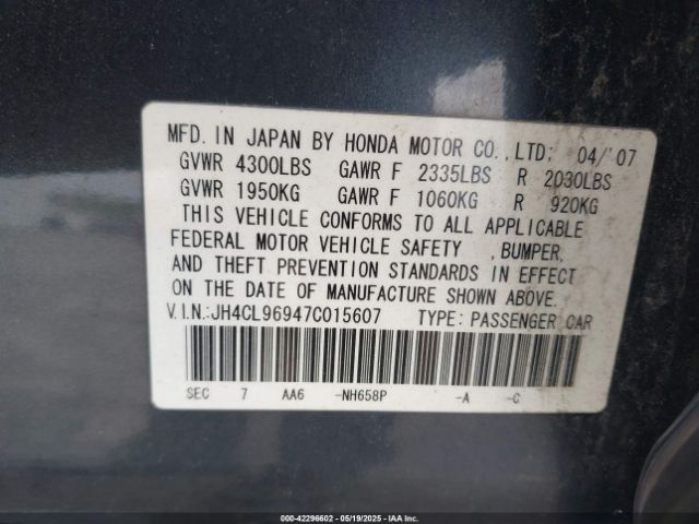 2007 ACURA TSX JH4CL96947C015607 Photo 8
