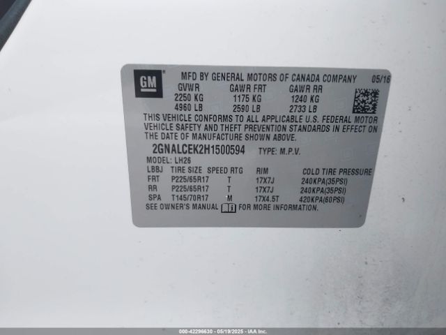 2GNALCEK2H1500594 Chevrolet lea - sidi: spark ignited direct injection, e85 max, alum