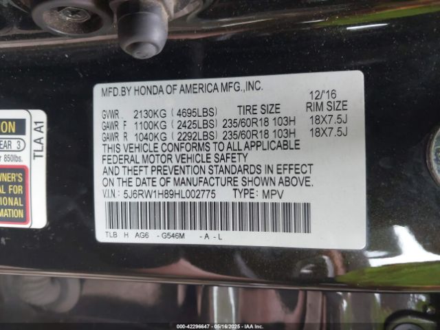 2017 HONDA CR-V 5J6RW1H89HL002775 Photo 8