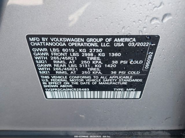 1V2FR2CA0NC525483 Volkswagen fsi