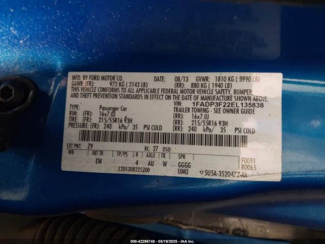 1FADP3F22EL135838 Ford FOCUS SE