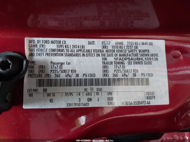 1FADP5AU8HL109138 Ford 2.0l atk ivct hev