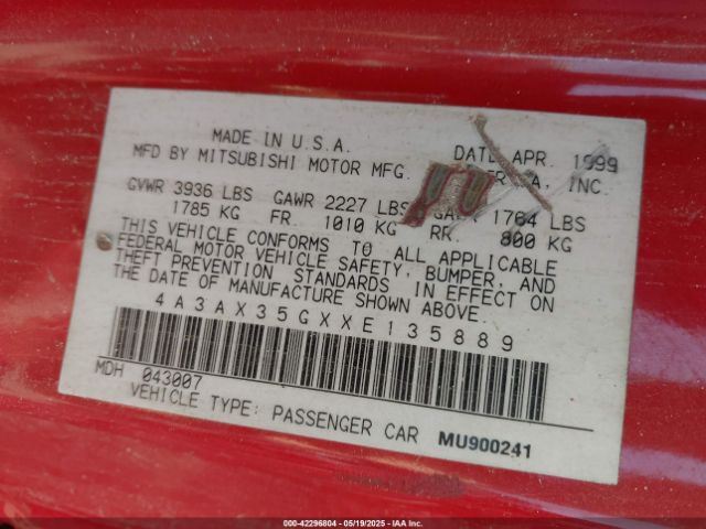 1999 MITSUBISHI ECLIPSE SPYDER 4A3AX35GXXE135889 Photo 8