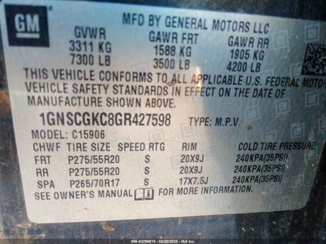 1GNSCGKC8GR427598 Chevrolet Suburban Ls