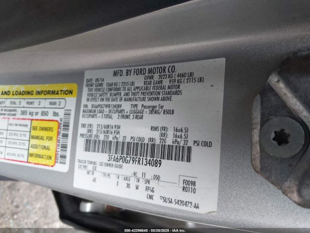 3FA6P0G79FR134089 Ford FUSION S