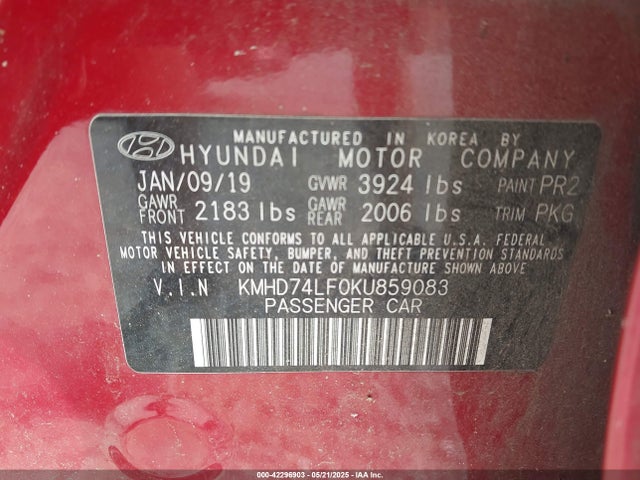 KMHD74LF0KU859083 Hyundai ELANTRA SE