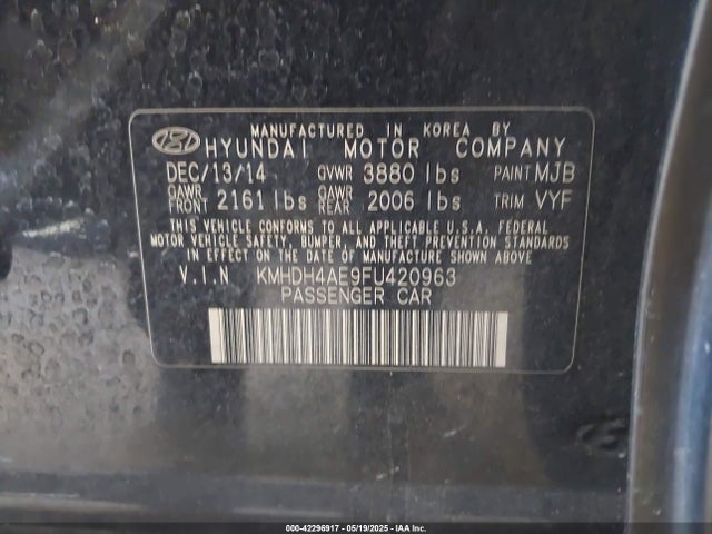 KMHDH4AE9FU420963 Hyundai ELANTRA SE