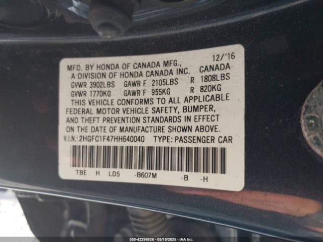 2HGFC1F47HH640040 Honda Civic Ex-t