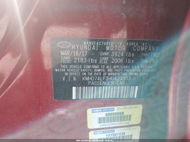 KMHD74LF3HU423353 Hyundai ELANTRA SE
