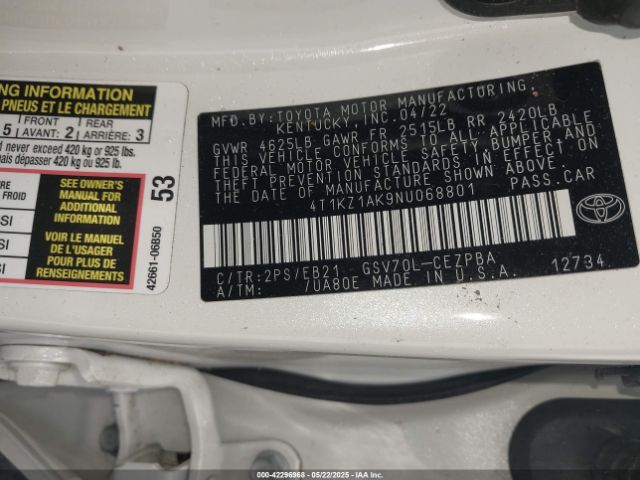 4T1KZ1AK9NU068801 Toyota CAMRY TRD