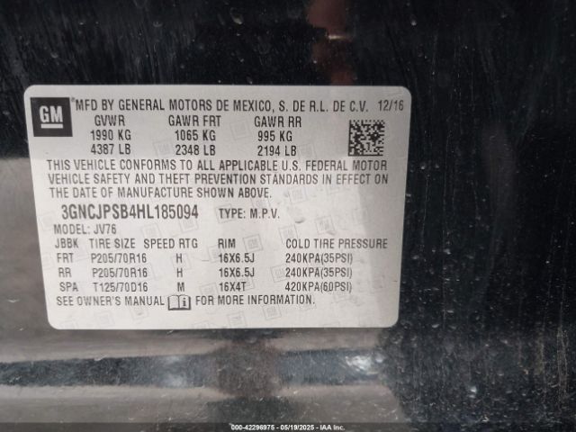 3GNCJPSB4HL185094 Chevrolet Trax Lt