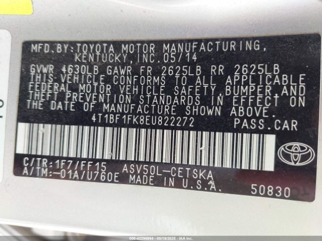 4T1BF1FK8EU822272 Toyota 2ar-fe