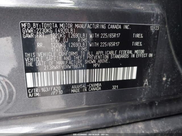2T3RWRFV0RW198374 Toyota Rav4 Hybrid Xle