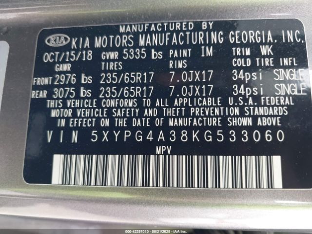 5XYPG4A38KG533060 KIA Sorento 2.4l L