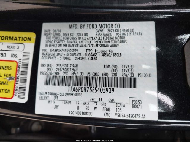 1FA6P0H75E5405939 Ford FUSION SE