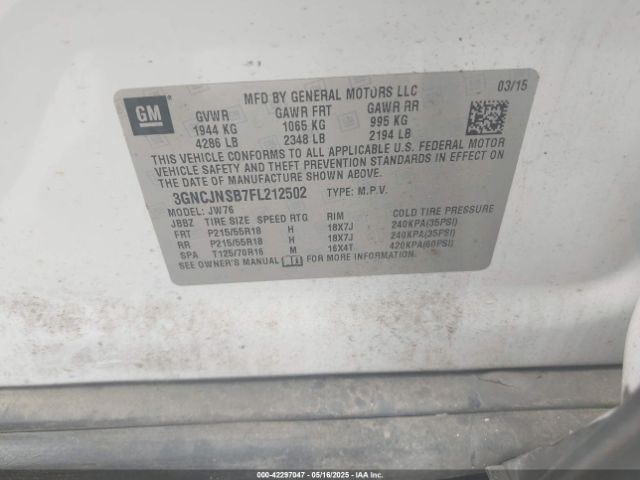 3GNCJNSB7FL212502 Chevrolet TRAX LTZ