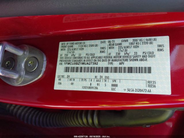 1FMCU0BZ1MUA27392 Ford Escape Se Hybrid