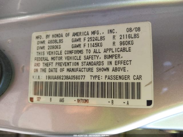 2008 ACURA TL 19UUA66238A056077 Photo 8