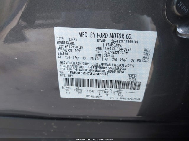 42297182 :رقم المزاد ، 1FMUK8KH7SGB65580 vin ، 2025 Ford Explorer St-line مزاد بيع