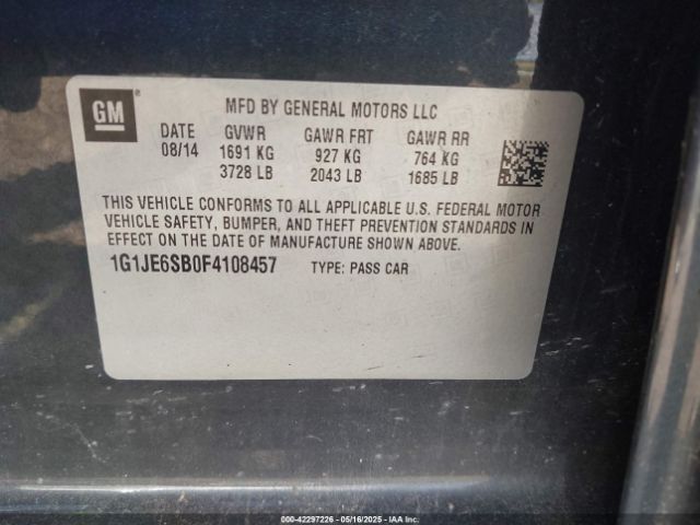 1G1JE6SB0F4108457 Chevrolet Sonic Ltz Auto