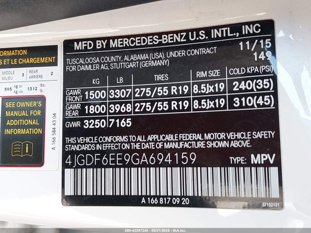 Mercedes-Benz Gl 450 4matic 2016 4JGDF6EE9GA694159 Image 9
