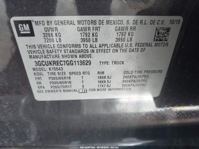 3GCUKREC7GG113629 Chevrolet Silverado 1500 1lt