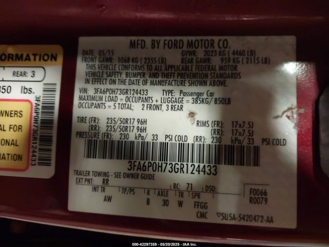3FA6P0H73GR124433 Ford FUSION SE