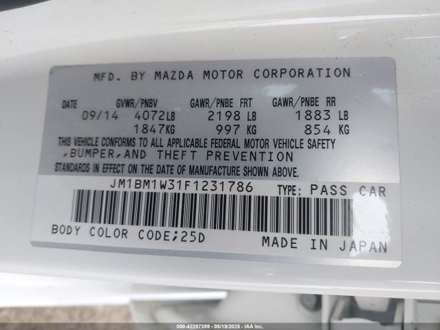 JM1BM1W31F1231786 Mazda Mazda3 S Grand Touring