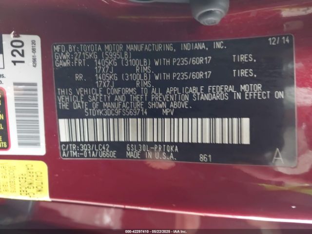 2015 TOYOTA SIENNA 5TDYK3DC9FS569714 Photo 8