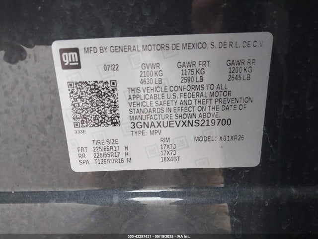 3GNAXUEVXNS219700 Chevrolet lyx