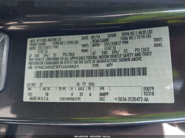 1FMCU0G7XFUA08821 Ford ESCAPE SE