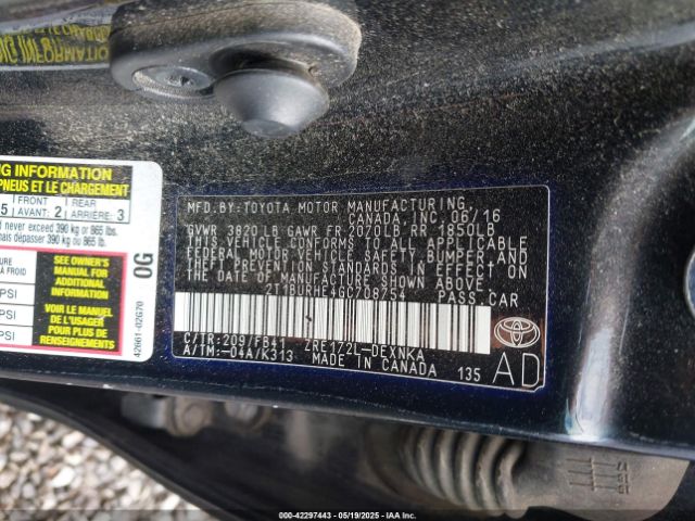 2T1BURHE4GC708754 Toyota COROLLA LE