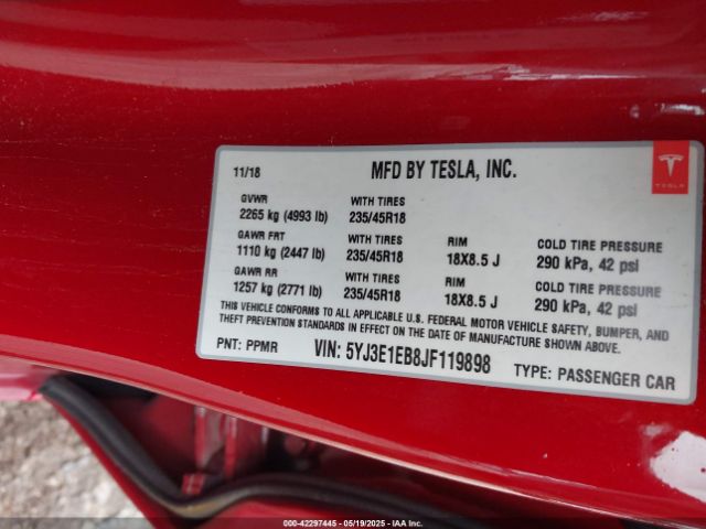 5YJ3E1EB8JF119898 Tesla Model 3 Long Range/performance